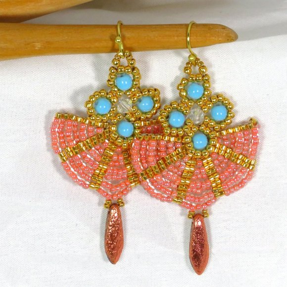 GlassWear Art Couture Jewelry Asian Fan Style Earrings Handmade